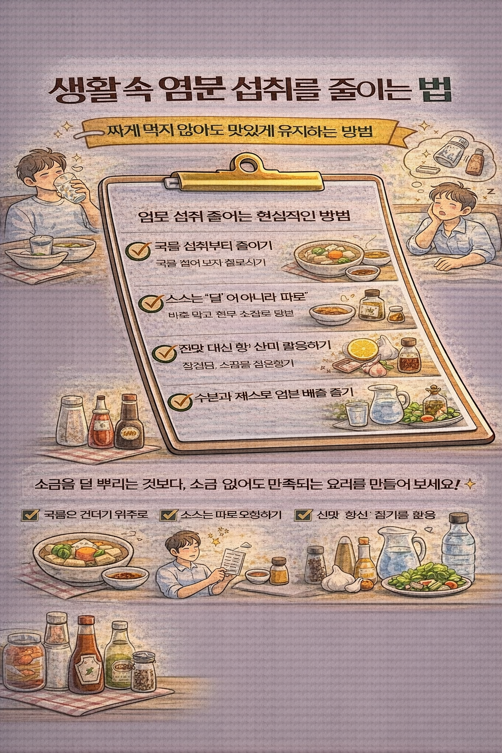 생활 속 염분 섭취를 줄이는 법, 짜게 먹지 않아도 맛있게 유지하는 방법