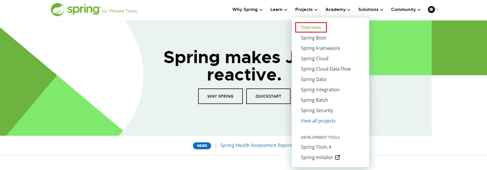spring.io 메인 화면입니다.