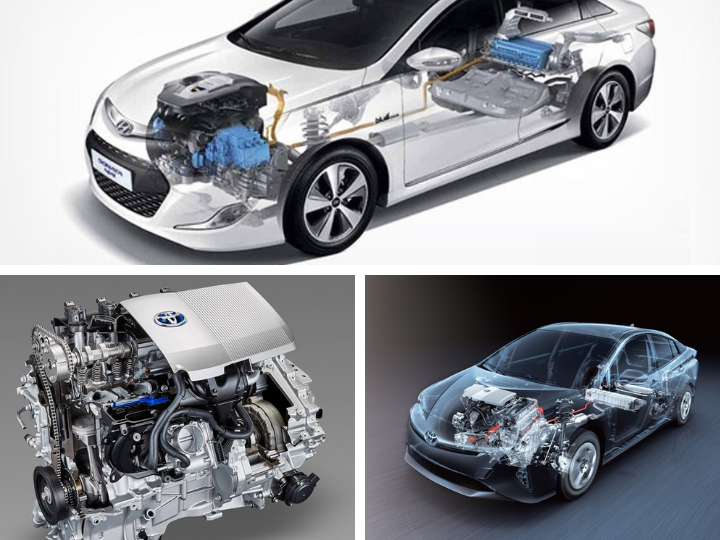 하이브리드 엔진과 전기모터에 대한 이미지 입니다.