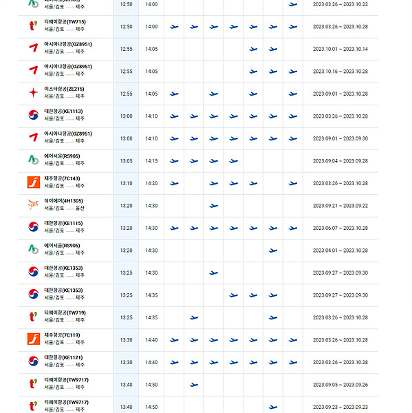 김포공항 운항스케줄