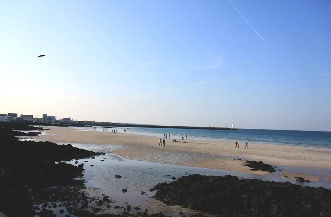 제주 올레길 20코스의 핵심 보급지인 월정해수욕장 전경 사진.