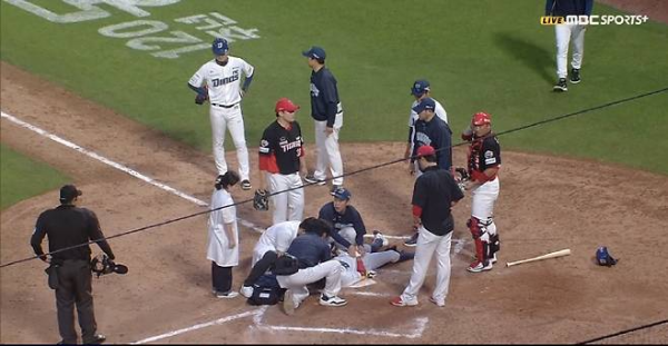 '헤드샷 병원 후송' NC 최정원