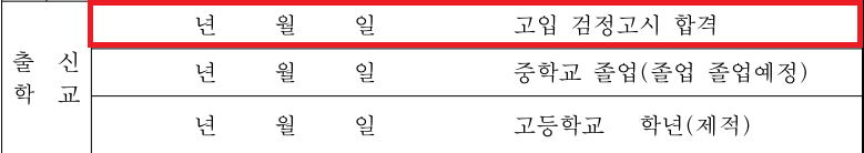 경기여고 입학원서 출신학교 검정고시 입력