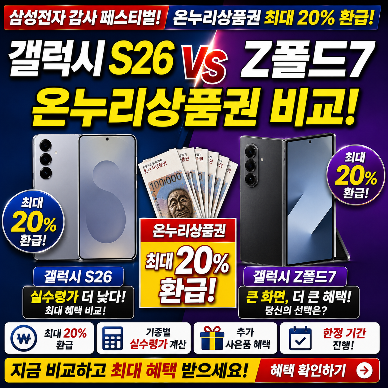 삼성전자 갤럭시S26 vs Z폴드7 온누리상품권 비교