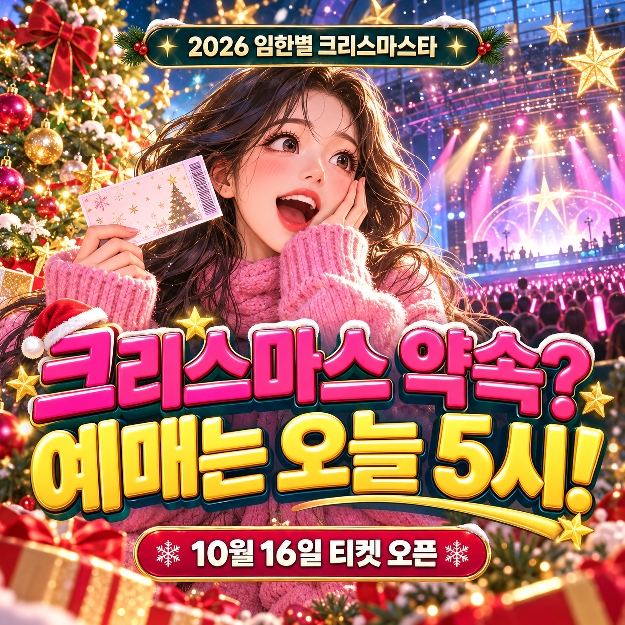 크리스마스 무대와 관객을 표현한 임한별 콘서트 10월 16일 오후 5시 예매 안내 일러스트