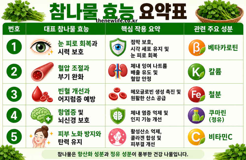 참나물 효능 요약표