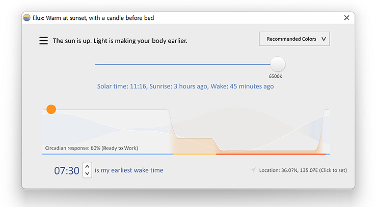 블루라이트-차단-프로그램-flux-실행-화면