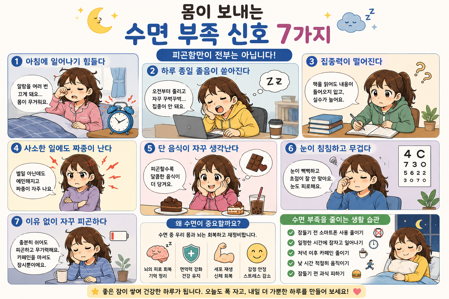 몸이 보내는 수면 부족 신호 7가지, 피곤함만이 전부는 아닙니다