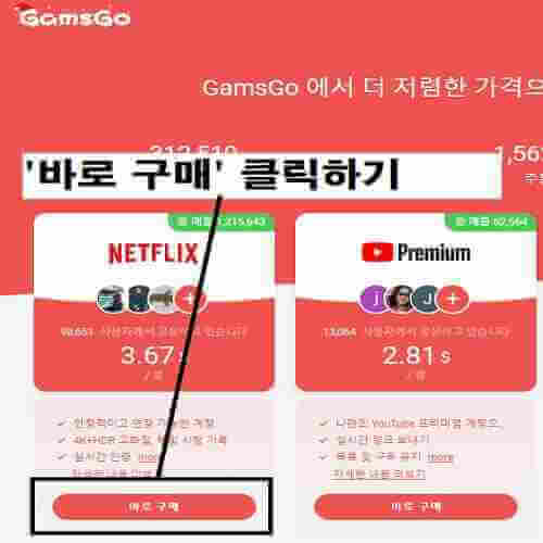 겜스고 홈페이지에서 넷플릭스 바로 구매 표시 화면
