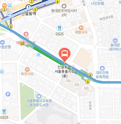 신설동역.서울풍물시장에서 인천공항 리무진 공항버스(6002번) 지도 위치