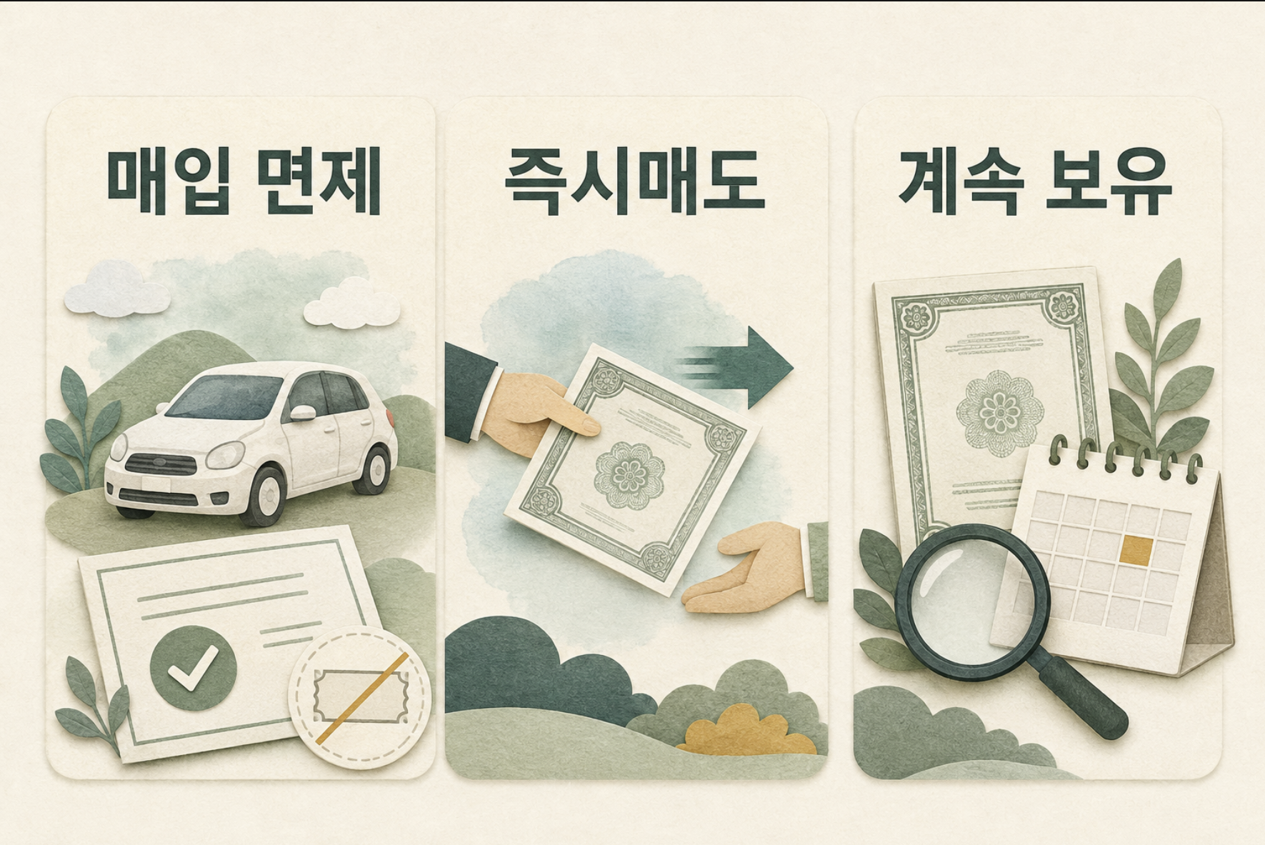 자동차 채권의 매입 면제, 즉시매도, 계속 보유에 따른 차이