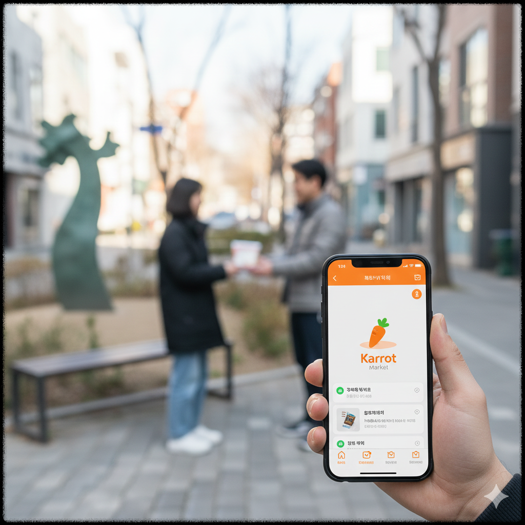 당근마켓을 이용한 동네 중고 직거래 장면