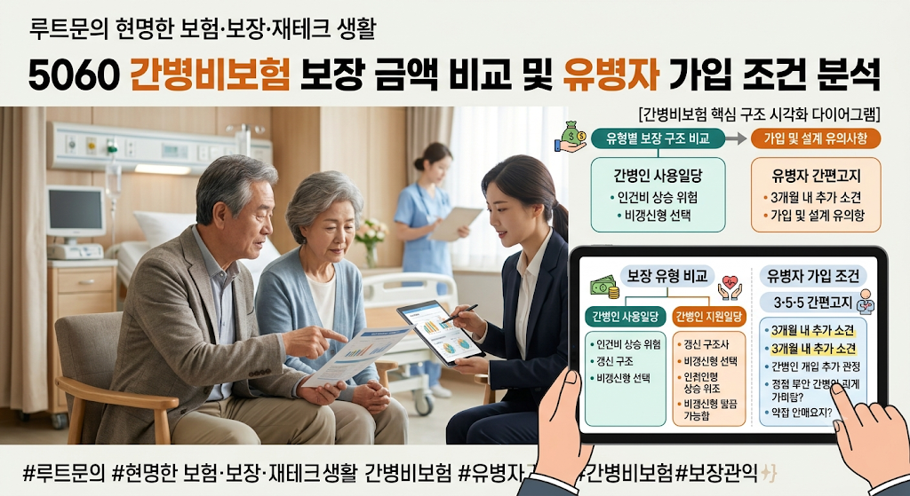5060 간병비보험 보장 금액 비교 및 유병자 가입 조건 분석
