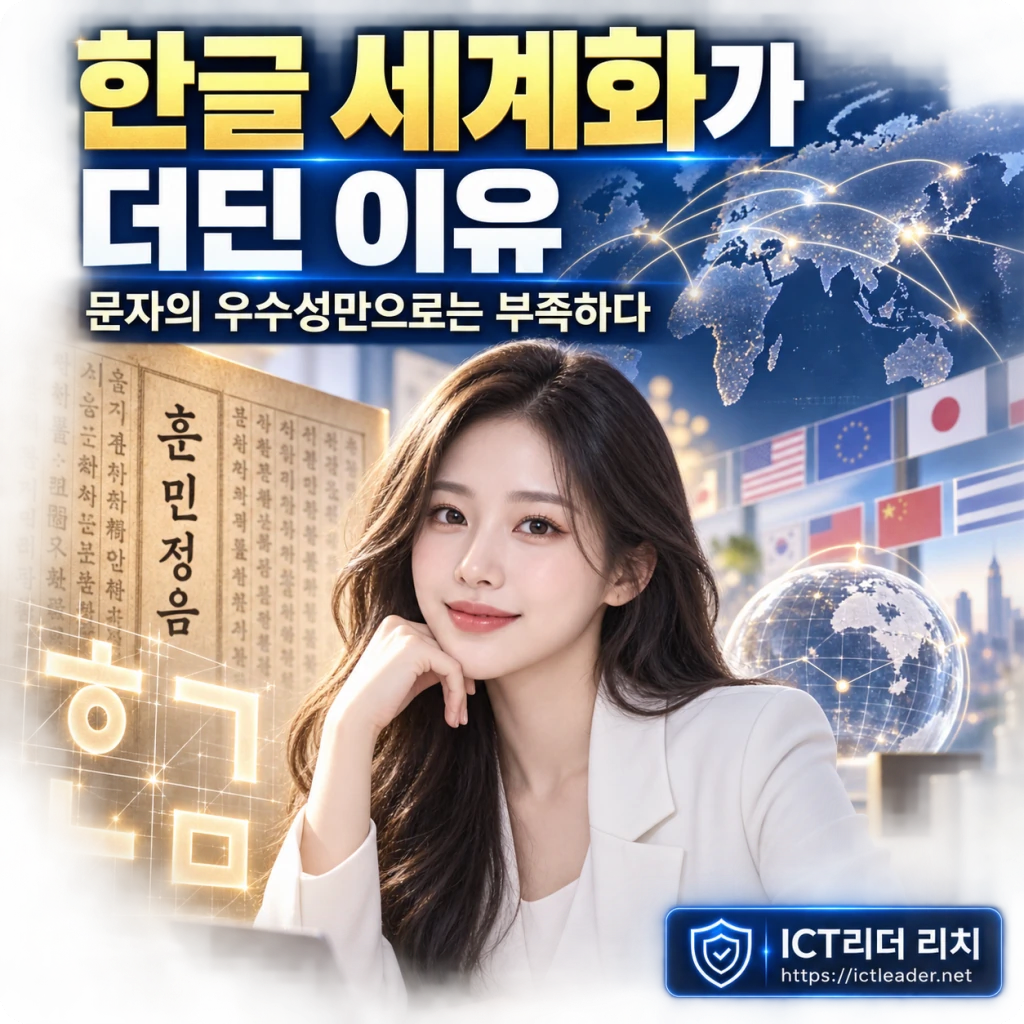 한글 세계화가 더딘 이유와 문자의 우수성만으로는 부족하다는 내용을 표현한 여성 전문가 썸네일