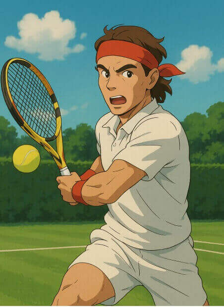 나달, 중상급자에게 꼭 필요한 풋워크 훈련법으로 익힌 기술로 백핸드 스트로크 하는 그림