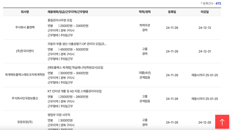 고용24 채용 리스트