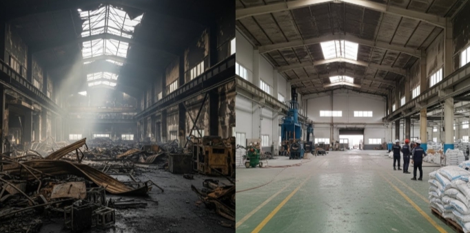 공장 화재청소중