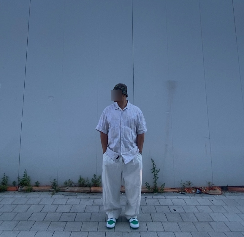 데일리룩('26. 10. 8.)엑스트라오디너리 카모 버킷햇 벙거지, 반스 체커보드 반소매 셔츠, 무신사스탠다드 와이드 벌룬 팬츠, 나이키 덩크 하이 레트로 DV0829-300 그린