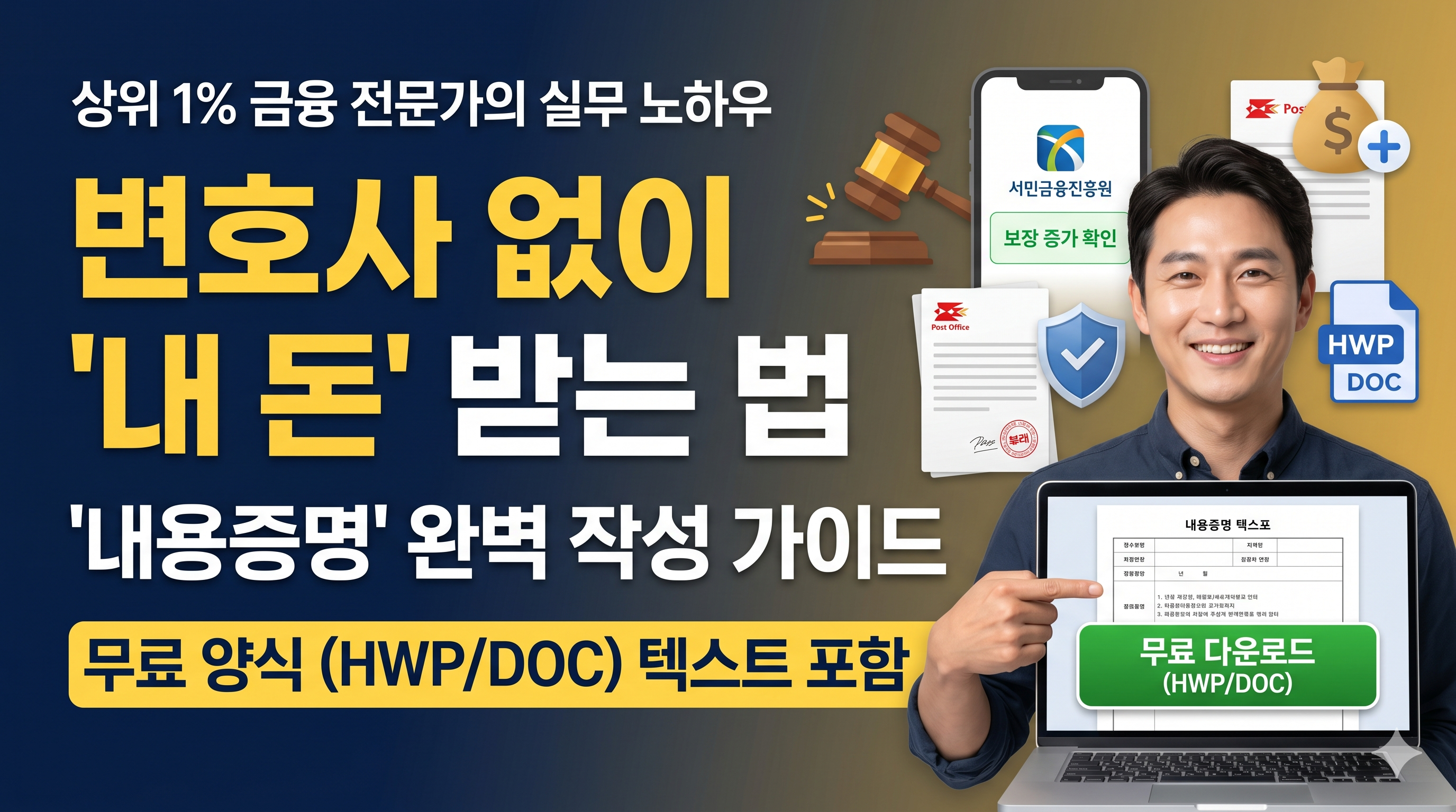 변호사 없이 떼인 돈 받는 법 내용증명 완벽 작성 가이드 및 무료 양식 HWP DOC 텍스트 다운로드