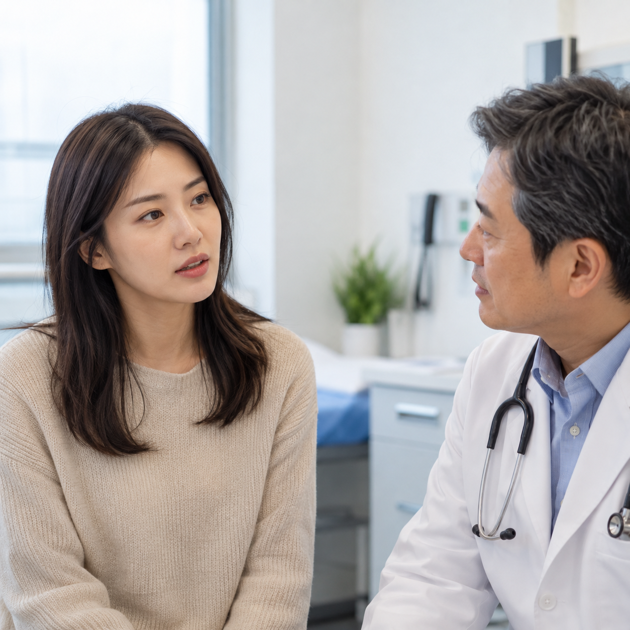 의료진과 증상을 상담하는 장면