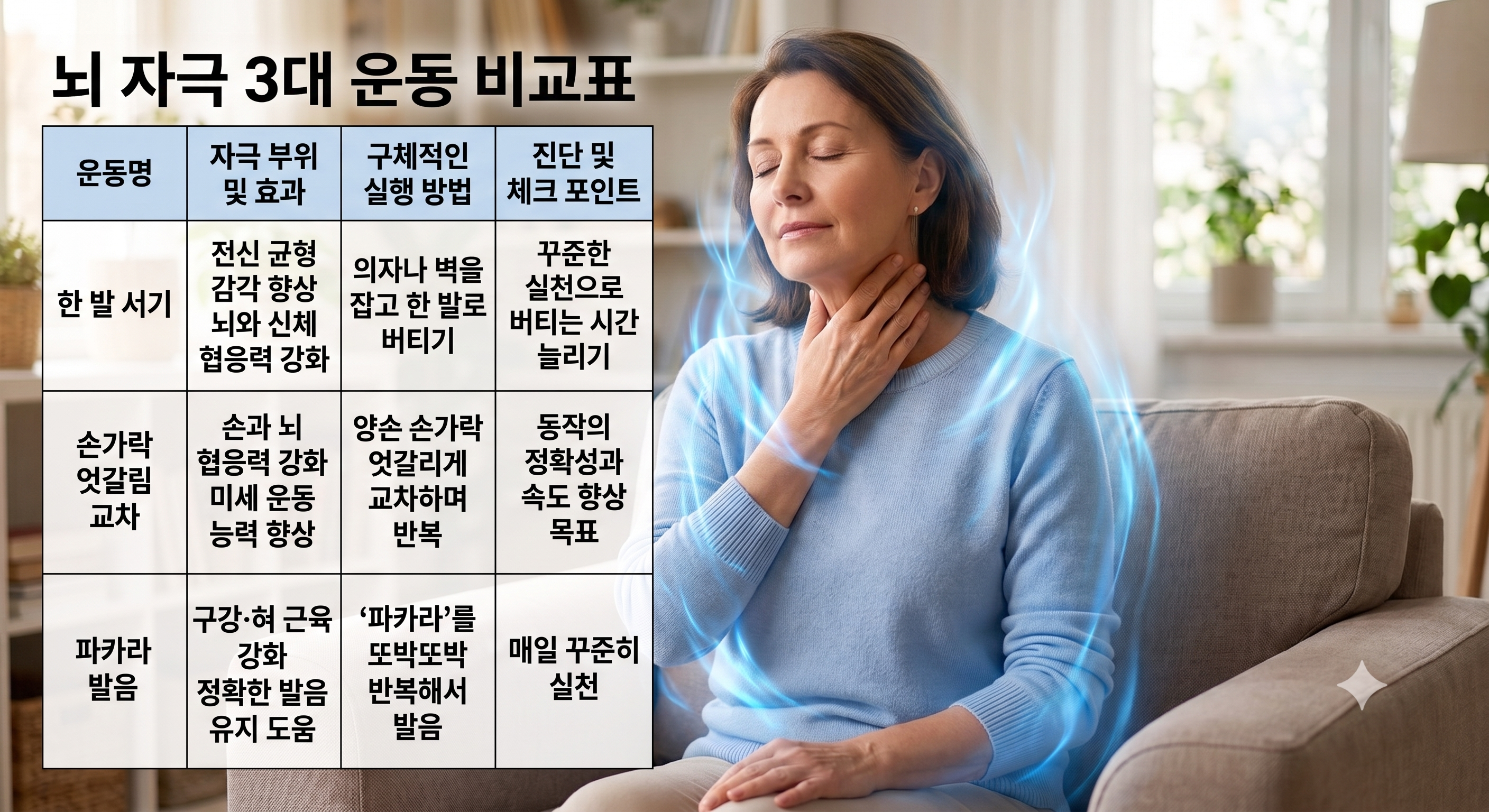 뇌 자극 3대 운동 비교표