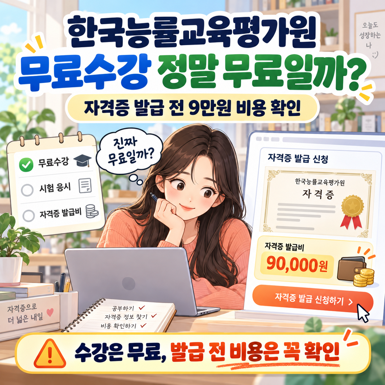 한국능률교육평가원 무료수강 정말 무료일까? 자격증 발급 전 9만원 비용 확인