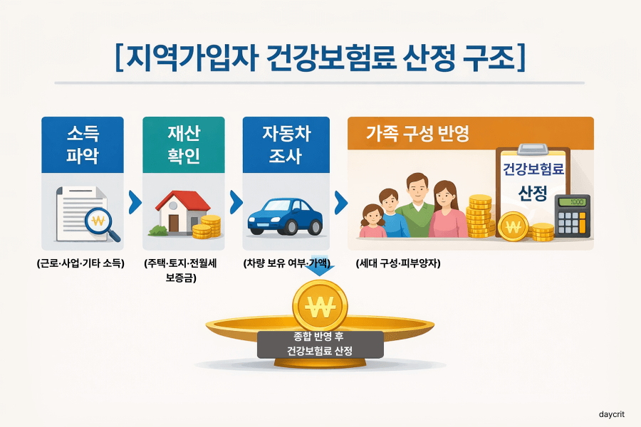 지역가입자 건강보험료 산정 구조 2026 소득 재산 자동차 기준