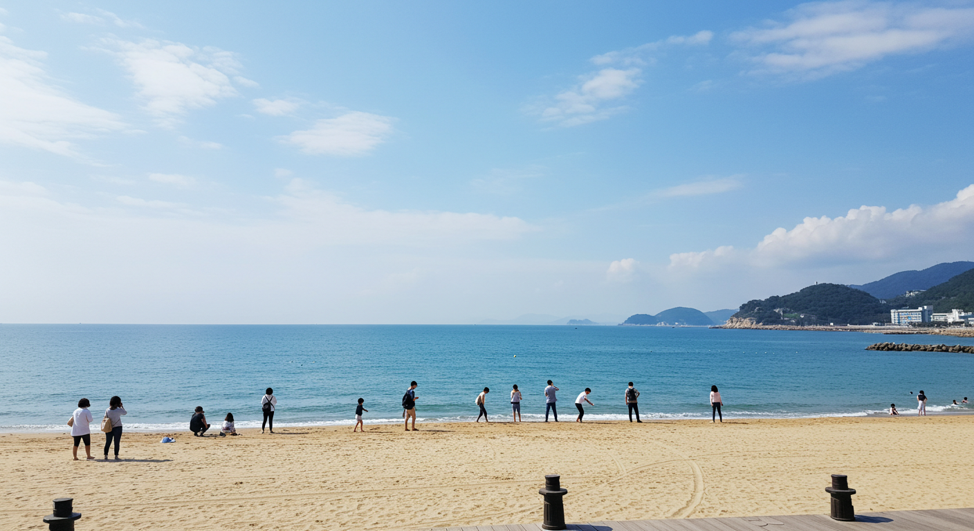 강릉 경포대 해변을 산책하는 한국인들