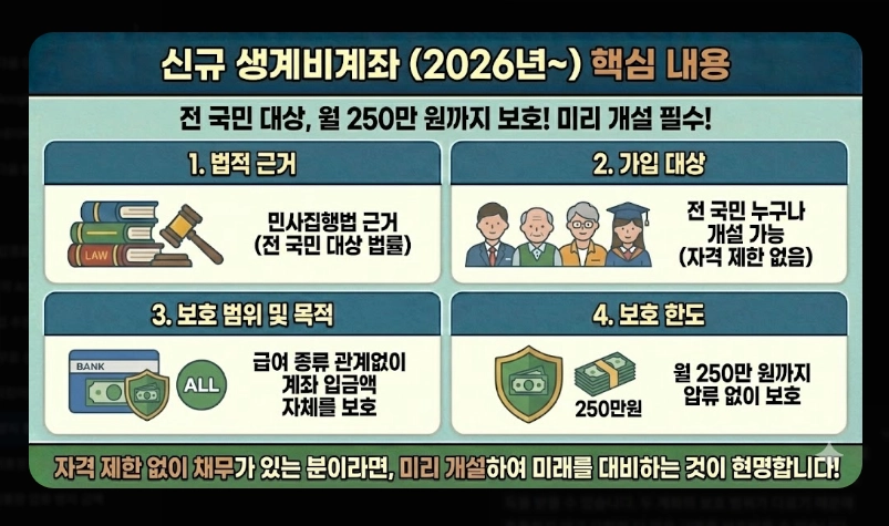 압류방지통장 장단점 비교 [2026년 기준] 생계비계좌 개설 전 반드시 확인할 5가지