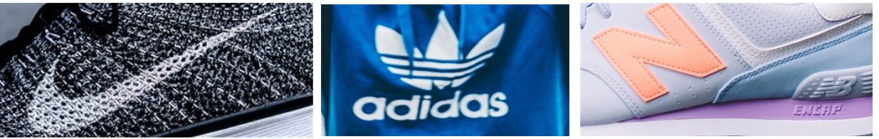 나이키, 아디다스, 뉴발란스 운동화 로고 사진입니다.