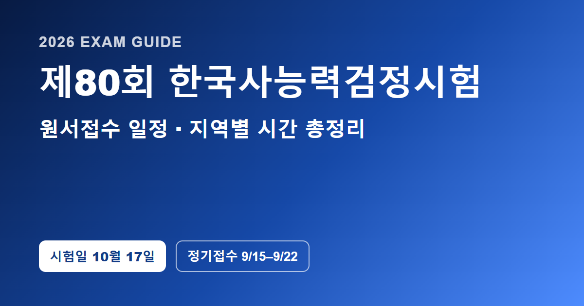 제80회 한국사능력검정시험 원서접수 일정과 지역별 접수시간을 정리한 이미지