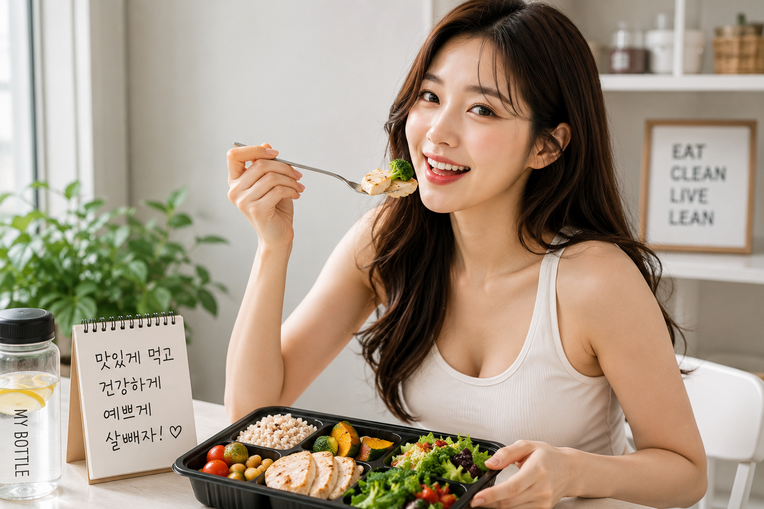 다이어트 도시락을 먹고 있는 다이어터