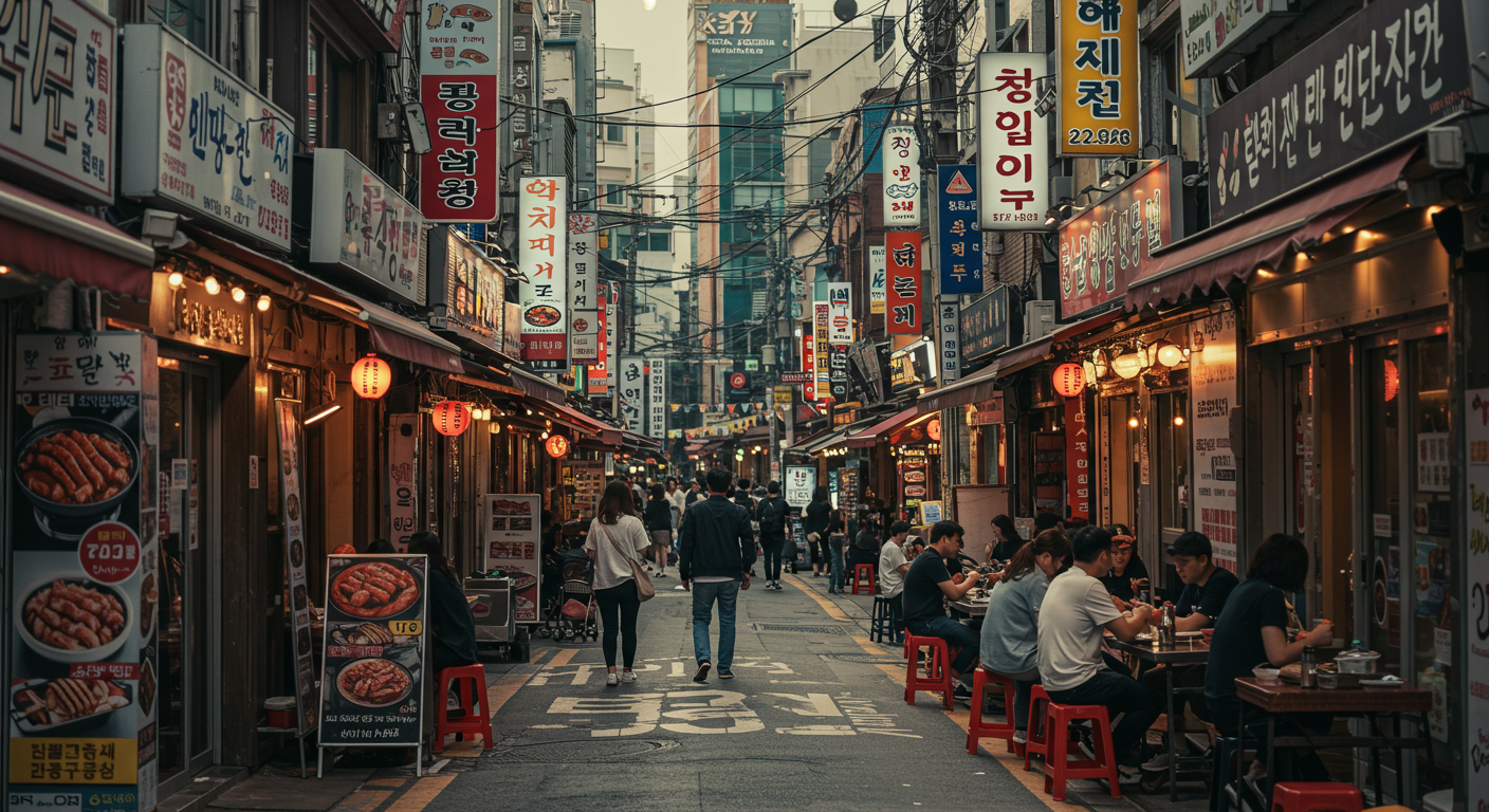 춘천 닭갈비골목에서 식사를 즐기는 한국인들.