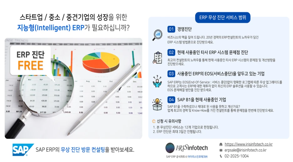 아이리스인포테크 ❘ SAP ERP 무료 진단 및 ERP 문제점 분석 서비스 안내