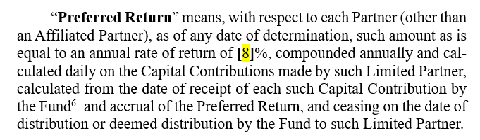 ILPA model LPA Preferred Return

 ILPA 웹페이지 공개 표준 규약의 Preferred Return(허들, LP 우선수익분배금) 정의 발췌