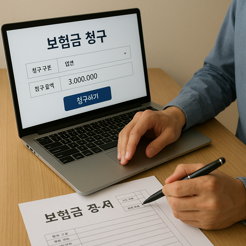 온라인으로 보험금을 청구하는 장면