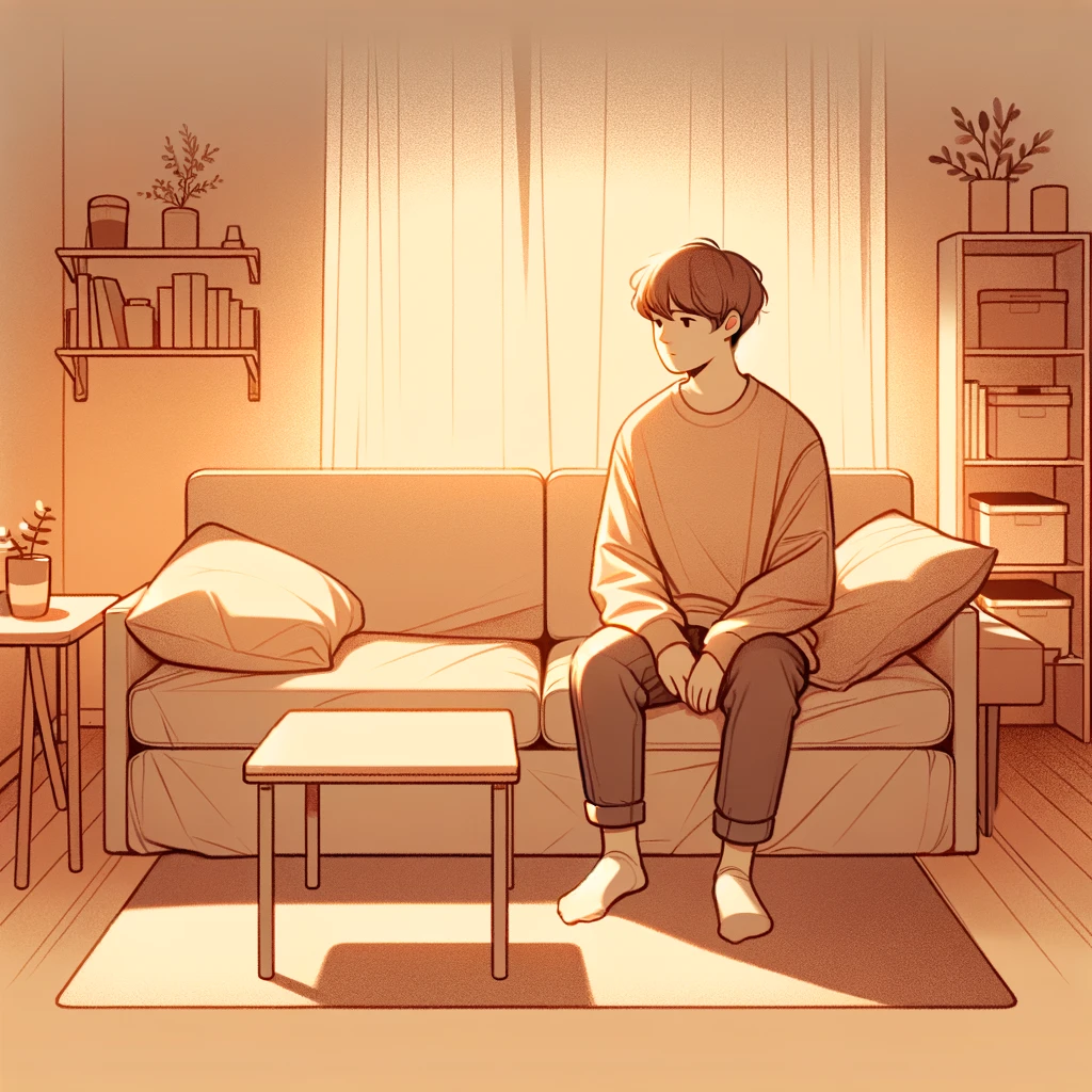 청년을 위한 소형 원룸에서의 안정적인 생활을 표현한 따뜻한 일러스트, 청년월세지원과 주거복지 정책 관련 이미지