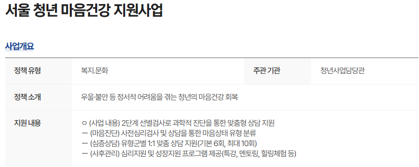 청년 마음건강 지원사업 지금 바로보기