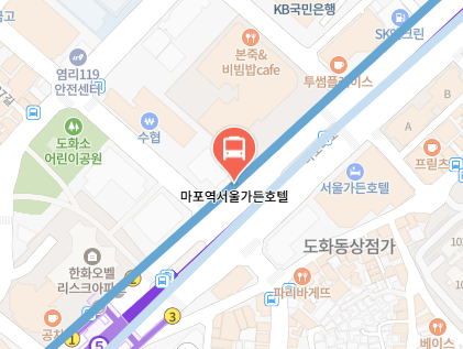 마포역서울가든호텔에서 인천공항 리무진 공항버스(6015번) 지도 위치