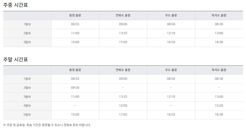 욕지도 배편 예약