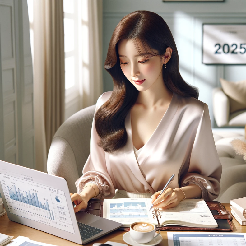 2025년 재테크 계획하는 30대 미혼 여성 이미지