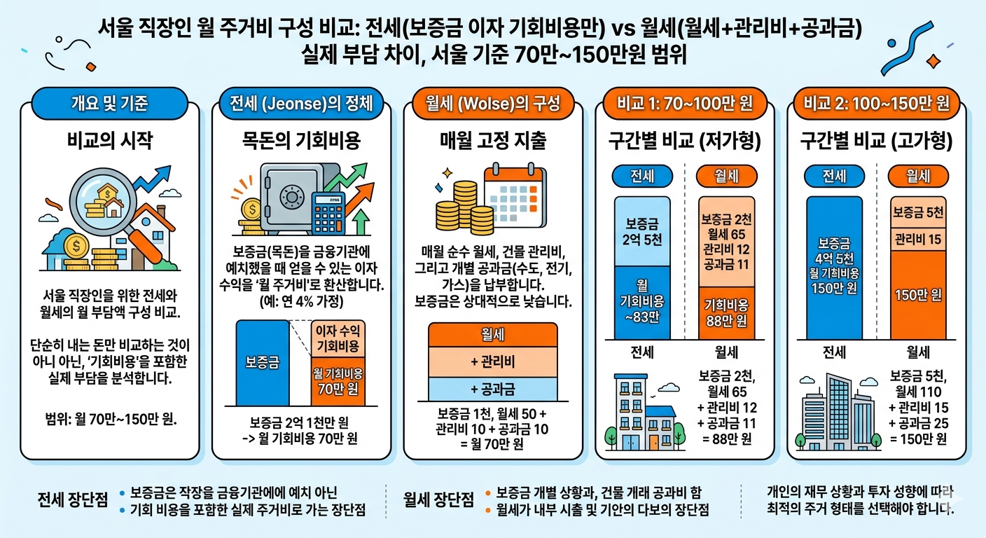 전세 vs 월세 직장인 주거비 부담 비교 인포그래픽