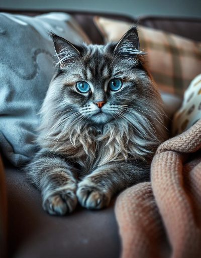 소파에서 편하게 휴식하는 고양이