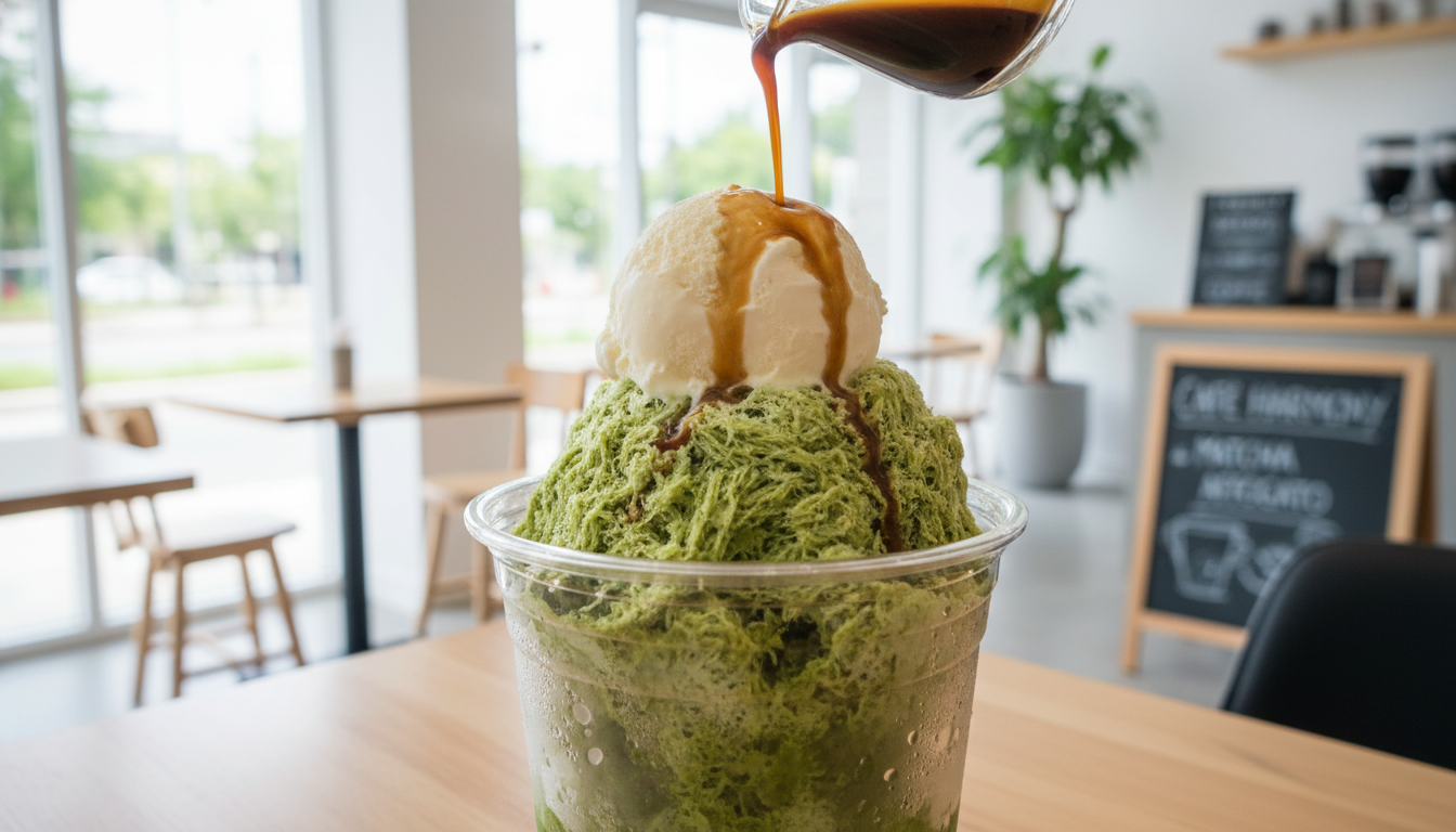 스타벅스 제주 말차 컵빙수에 에스프레소 샷을 추가하여 아포가토처럼 즐기는 커스텀 레시피 모습