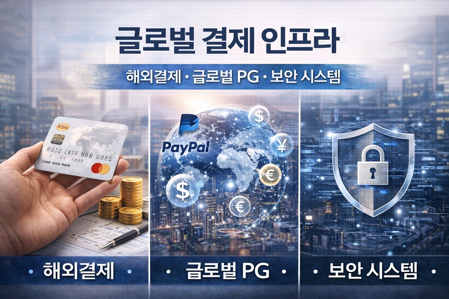 글로벌 PG 시스템과 해외 결제 구조를 설명하는 결제 인프라 인포그래픽입니다.