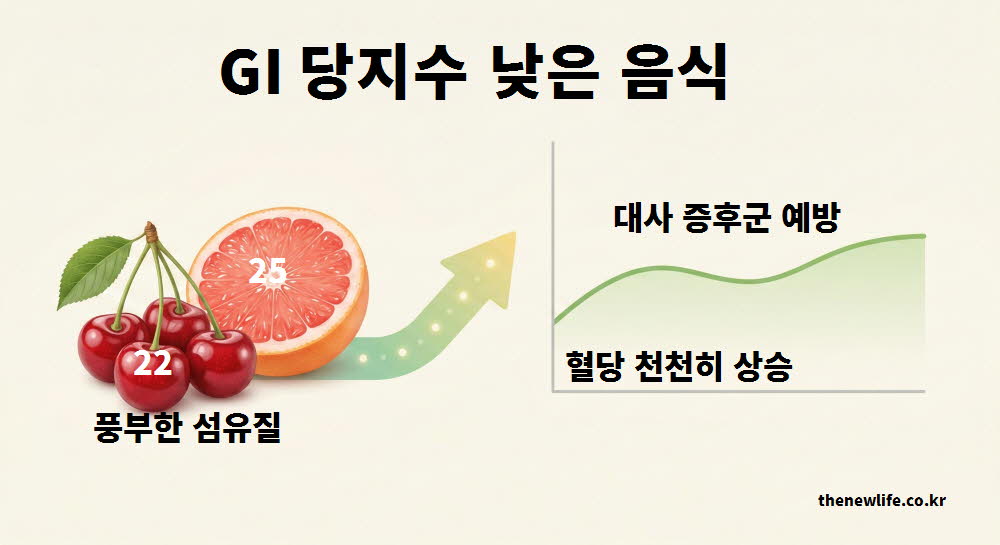 풍부한 섬유질로 혈당을 천천히 상승시키는 GI 당지수 낮은 음식 과일