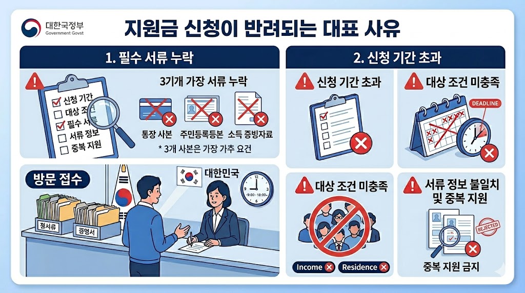 지원금 신청 반려 사유와 서류 누락 주의사항