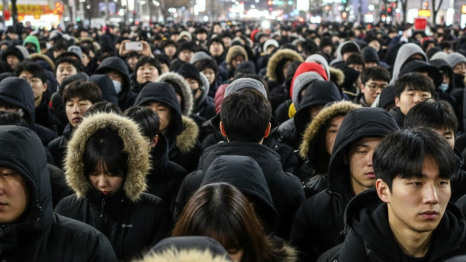 새해 보신각 타종행사의 극심한 인파를 보여주는 1인칭 시점 사진.