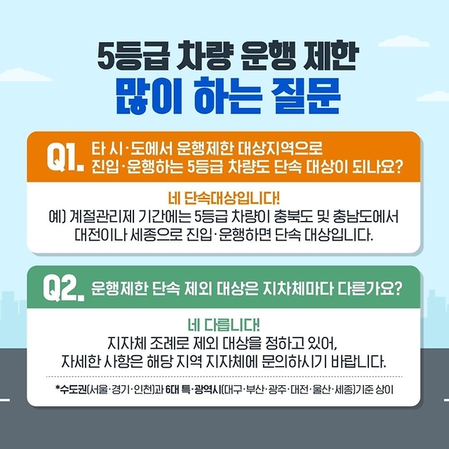 미세먼지 줄이기 위해 배출가스 5등급 차량운행제한 많이 하는 질문 3가지