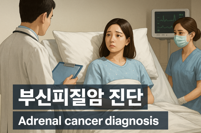 병원에서 부신피질암 진단을 받은 젊은 여성 사례